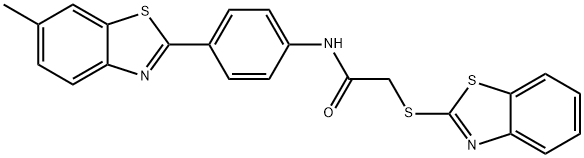 2-(1,3-benzothiazol-2-ylsulfanyl)-N-[4-(6-methyl-1,3-benzothiazol-2-yl)phenyl]acetamide Struktur