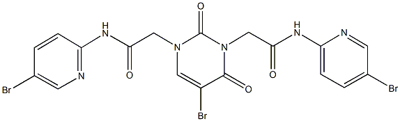 2-(5-bromo-3-{2-[(5-bromo-2-pyridinyl)amino]-2-oxoethyl}-2,6-dioxo-3,6-dihydro-1(2H)-pyrimidinyl)-N-(5-bromo-2-pyridinyl)acetamide Struktur