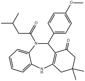 11-(4-methoxyphenyl)-3,3-dimethyl-10-(3-methylbutanoyl)-2,3,4,5,10,11-hexahydro-1H-dibenzo[b,e][1,4]diazepin-1-one Struktur