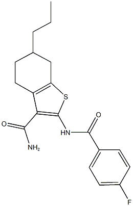 2-[(4-fluorobenzoyl)amino]-6-propyl-4,5,6,7-tetrahydro-1-benzothiophene-3-carboxamide Struktur