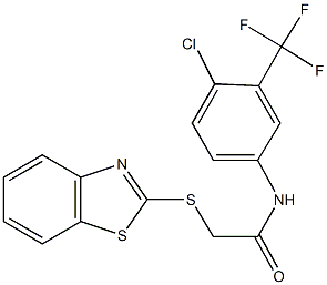 2-(1,3-benzothiazol-2-ylsulfanyl)-N-[4-chloro-3-(trifluoromethyl)phenyl]acetamide Struktur