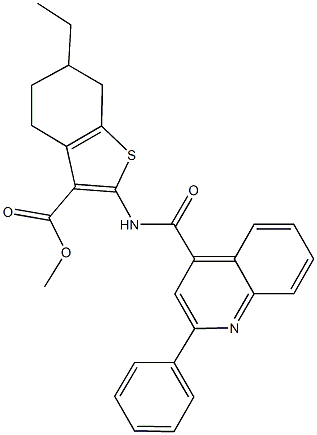 methyl 6-ethyl-2-{[(2-phenyl-4-quinolinyl)carbonyl]amino}-4,5,6,7-tetrahydro-1-benzothiophene-3-carboxylate Struktur