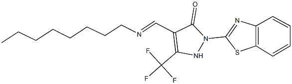 2-(1,3-benzothiazol-2-yl)-4-[(octylimino)methyl]-5-(trifluoromethyl)-1,2-dihydro-3H-pyrazol-3-one Struktur