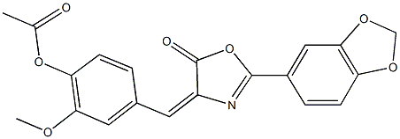 4-[(2-(1,3-benzodioxol-5-yl)-5-oxo-1,3-oxazol-4(5H)-ylidene)methyl]-2-methoxyphenyl acetate Struktur