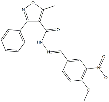 N'-{3-nitro-4-methoxybenzylidene}-5-methyl-3-phenyl-4-isoxazolecarbohydrazide Struktur