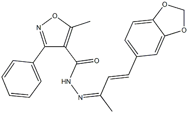 N'-[3-(1,3-benzodioxol-5-yl)-1-methyl-2-propenylidene]-5-methyl-3-phenyl-4-isoxazolecarbohydrazide Struktur