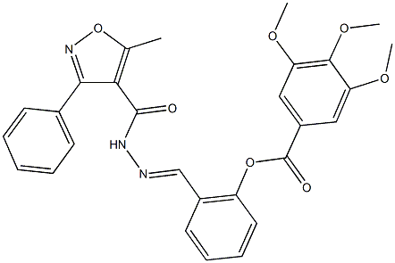 2-{2-[(5-methyl-3-phenyl-4-isoxazolyl)carbonyl]carbohydrazonoyl}phenyl 3,4,5-trimethoxybenzoate Struktur