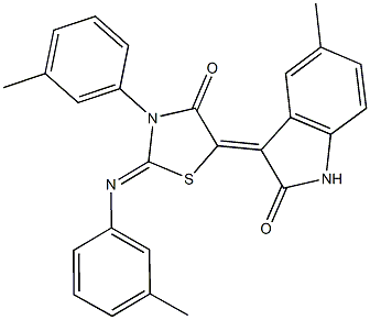 5-methyl-3-{3-(3-methylphenyl)-2-[(3-methylphenyl)imino]-4-oxo-1,3-thiazolidin-5-ylidene}-1,3-dihydro-2H-indol-2-one Struktur