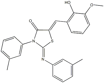 5-(2-hydroxy-3-methoxybenzylidene)-3-(3-methylphenyl)-2-[(3-methylphenyl)imino]-1,3-thiazolidin-4-one Struktur