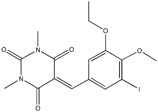 5-(3-ethoxy-5-iodo-4-methoxybenzylidene)-1,3-dimethyl-2,4,6(1H,3H,5H)-pyrimidinetrione Struktur