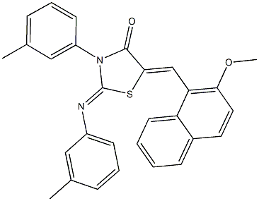 5-[(2-methoxy-1-naphthyl)methylene]-3-(3-methylphenyl)-2-[(3-methylphenyl)imino]-1,3-thiazolidin-4-one Struktur