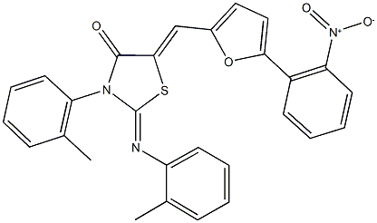 5-[(5-{2-nitrophenyl}-2-furyl)methylene]-3-(2-methylphenyl)-2-[(2-methylphenyl)imino]-1,3-thiazolidin-4-one Struktur