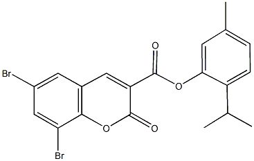 2-isopropyl-5-methylphenyl 6,8-dibromo-2-oxo-2H-chromene-3-carboxylate Struktur