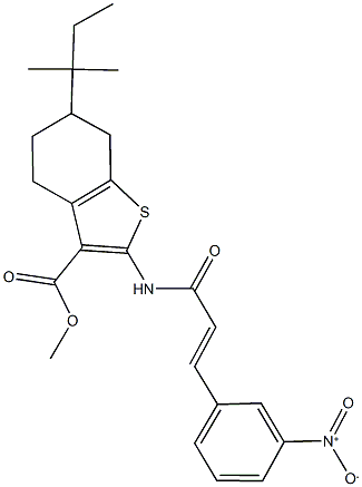 methyl 2-[(3-{3-nitrophenyl}acryloyl)amino]-6-tert-pentyl-4,5,6,7-tetrahydro-1-benzothiophene-3-carboxylate Struktur