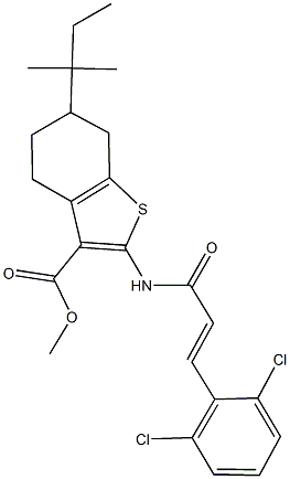 methyl 2-{[3-(2,6-dichlorophenyl)acryloyl]amino}-6-tert-pentyl-4,5,6,7-tetrahydro-1-benzothiophene-3-carboxylate Struktur