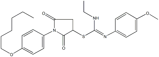 1-[4-(hexyloxy)phenyl]-2,5-dioxo-3-pyrrolidinyl N-ethyl-N'-(4-methoxyphenyl)imidothiocarbamate Struktur