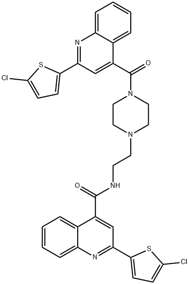 2-(5-chloro-2-thienyl)-N-[2-(4-{[2-(5-chloro-2-thienyl)-4-quinolinyl]carbonyl}-1-piperazinyl)ethyl]-4-quinolinecarboxamide Struktur