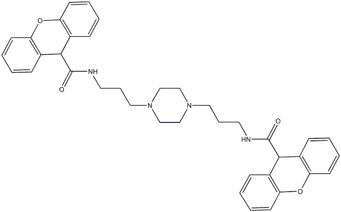 N-[3-(4-{3-[(9H-xanthen-9-ylcarbonyl)amino]propyl}-1-piperazinyl)propyl]-9H-xanthene-9-carboxamide Struktur