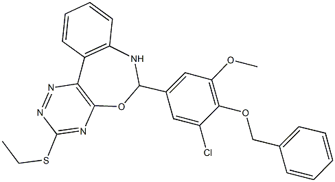 6-[4-(benzyloxy)-3-chloro-5-methoxyphenyl]-3-(ethylsulfanyl)-6,7-dihydro[1,2,4]triazino[5,6-d][3,1]benzoxazepine Struktur