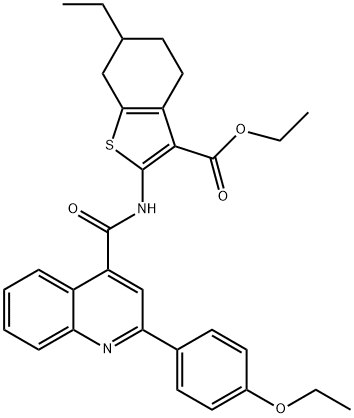 ethyl 2-({[2-(4-ethoxyphenyl)-4-quinolinyl]carbonyl}amino)-6-ethyl-4,5,6,7-tetrahydro-1-benzothiophene-3-carboxylate Struktur