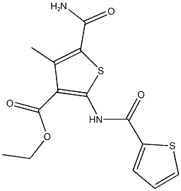 ethyl 5-(aminocarbonyl)-4-methyl-2-[(2-thienylcarbonyl)amino]-3-thiophenecarboxylate Struktur