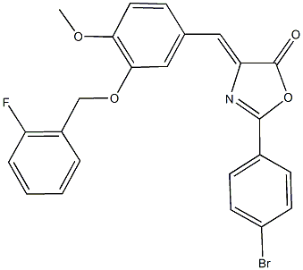 2-(4-bromophenyl)-4-{3-[(2-fluorobenzyl)oxy]-4-methoxybenzylidene}-1,3-oxazol-5(4H)-one Struktur