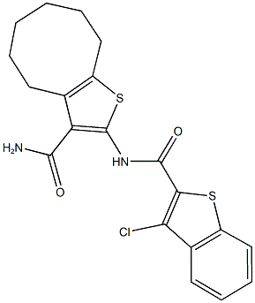 2-{[(3-chloro-1-benzothien-2-yl)carbonyl]amino}-4,5,6,7,8,9-hexahydrocycloocta[b]thiophene-3-carboxamide Struktur