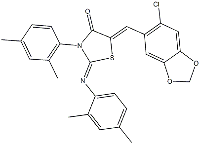 5-[(6-chloro-1,3-benzodioxol-5-yl)methylene]-3-(2,4-dimethylphenyl)-2-[(2,4-dimethylphenyl)imino]-1,3-thiazolidin-4-one Struktur