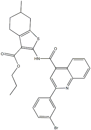 propyl 2-({[2-(3-bromophenyl)-4-quinolinyl]carbonyl}amino)-6-methyl-4,5,6,7-tetrahydro-1-benzothiophene-3-carboxylate Struktur