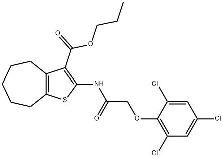 propyl 2-{[(2,4,6-trichlorophenoxy)acetyl]amino}-5,6,7,8-tetrahydro-4H-cyclohepta[b]thiophene-3-carboxylate Struktur