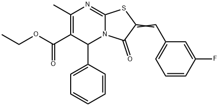 ethyl 2-(3-fluorobenzylidene)-7-methyl-3-oxo-5-phenyl-2,3-dihydro-5H-[1,3]thiazolo[3,2-a]pyrimidine-6-carboxylate Struktur