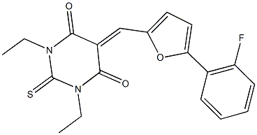 1,3-diethyl-5-{[5-(2-fluorophenyl)-2-furyl]methylene}-2-thioxodihydro-4,6(1H,5H)-pyrimidinedione Struktur