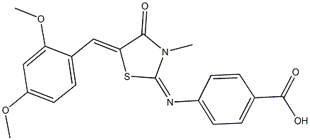 4-{[5-(2,4-dimethoxybenzylidene)-3-methyl-4-oxo-1,3-thiazolidin-2-ylidene]amino}benzoic acid Struktur