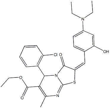 ethyl 5-(2-chlorophenyl)-2-[4-(diethylamino)-2-hydroxybenzylidene]-7-methyl-3-oxo-2,3-dihydro-5H-[1,3]thiazolo[3,2-a]pyrimidine-6-carboxylate Struktur