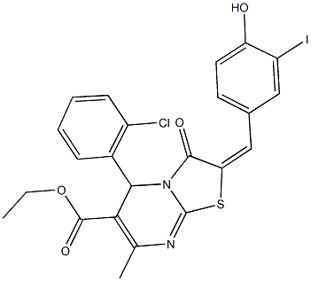 ethyl 5-(2-chlorophenyl)-2-(4-hydroxy-3-iodobenzylidene)-7-methyl-3-oxo-2,3-dihydro-5H-[1,3]thiazolo[3,2-a]pyrimidine-6-carboxylate Struktur