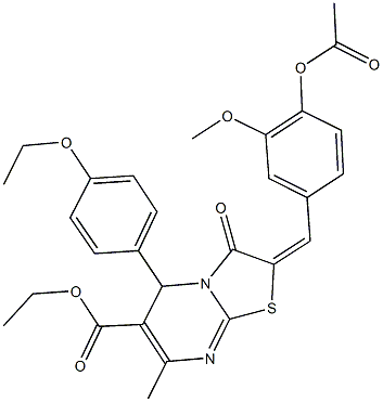 ethyl 2-[4-(acetyloxy)-3-methoxybenzylidene]-5-(4-ethoxyphenyl)-7-methyl-3-oxo-2,3-dihydro-5H-[1,3]thiazolo[3,2-a]pyrimidine-6-carboxylate Struktur