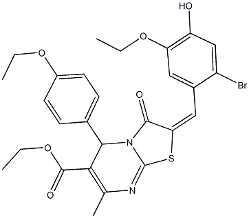 ethyl 2-(2-bromo-5-ethoxy-4-hydroxybenzylidene)-5-(4-ethoxyphenyl)-7-methyl-3-oxo-2,3-dihydro-5H-[1,3]thiazolo[3,2-a]pyrimidine-6-carboxylate Struktur