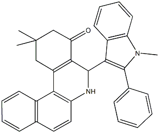 2,2-dimethyl-5-(1-methyl-2-phenyl-1H-indol-3-yl)-2,3,5,6-tetrahydrobenzo[a]phenanthridin-4(1H)-one Struktur