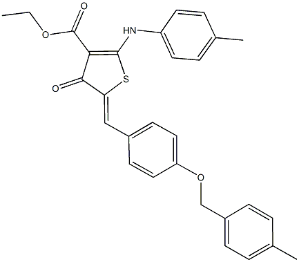 ethyl 5-{4-[(4-methylbenzyl)oxy]benzylidene}-4-oxo-2-(4-toluidino)-4,5-dihydro-3-thiophenecarboxylate Struktur