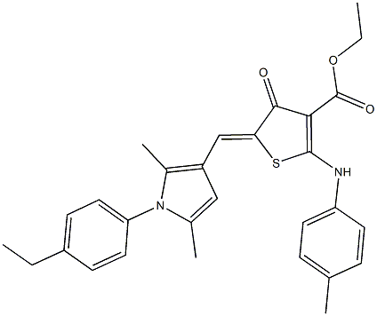 ethyl 5-{[1-(4-ethylphenyl)-2,5-dimethyl-1H-pyrrol-3-yl]methylene}-4-oxo-2-(4-toluidino)-4,5-dihydro-3-thiophenecarboxylate Struktur