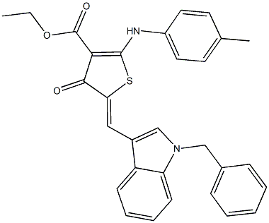 ethyl 5-[(1-benzyl-1H-indol-3-yl)methylene]-4-oxo-2-(4-toluidino)-4,5-dihydro-3-thiophenecarboxylate Struktur