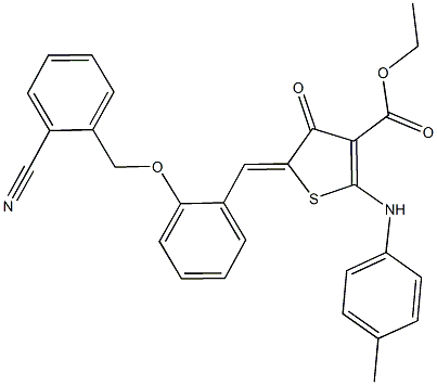 ethyl 5-{2-[(2-cyanobenzyl)oxy]benzylidene}-4-oxo-2-(4-toluidino)-4,5-dihydro-3-thiophenecarboxylate Struktur