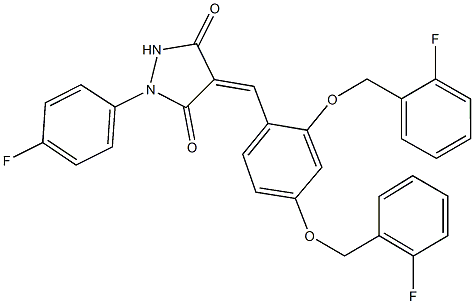 4-{2,4-bis[(2-fluorobenzyl)oxy]benzylidene}-1-(4-fluorophenyl)-3,5-pyrazolidinedione Struktur