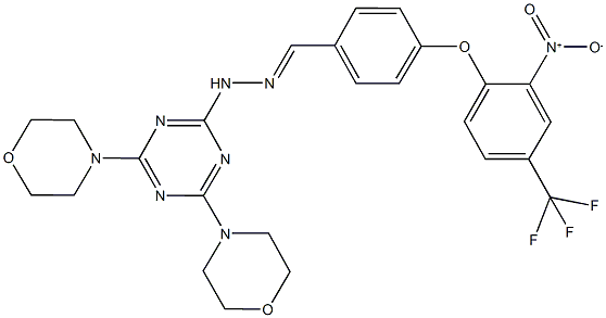 4-[2-nitro-4-(trifluoromethyl)phenoxy]benzaldehyde [4,6-di(4-morpholinyl)-1,3,5-triazin-2-yl]hydrazone Struktur