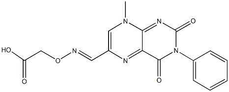 ({[(8-methyl-2,4-dioxo-3-phenyl-2,3,4,8-tetrahydro-6-pteridinyl)methylene]amino}oxy)acetic acid Struktur