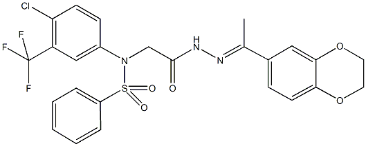 N-[4-chloro-3-(trifluoromethyl)phenyl]-N-(2-{2-[1-(2,3-dihydro-1,4-benzodioxin-6-yl)ethylidene]hydrazino}-2-oxoethyl)benzenesulfonamide Struktur