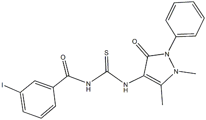 N-(1,5-dimethyl-3-oxo-2-phenyl-2,3-dihydro-1H-pyrazol-4-yl)-N'-(3-iodobenzoyl)thiourea Struktur