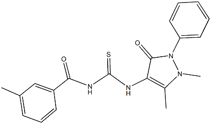 N-(1,5-dimethyl-3-oxo-2-phenyl-2,3-dihydro-1H-pyrazol-4-yl)-N'-(3-methylbenzoyl)thiourea Struktur