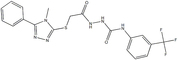 2-{[(4-methyl-5-phenyl-4H-1,2,4-triazol-3-yl)sulfanyl]acetyl}-N-[3-(trifluoromethyl)phenyl]hydrazinecarboxamide Struktur