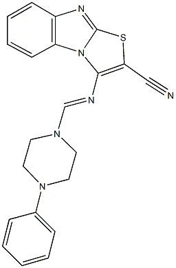 3-{[(4-phenyl-1-piperazinyl)methylene]amino}[1,3]thiazolo[3,2-a]benzimidazole-2-carbonitrile Struktur